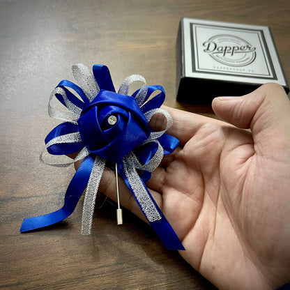 Blue Flower Wedding Corsage Lapel Pin For Men