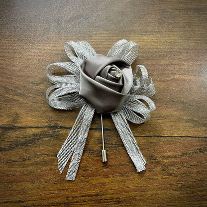 Grey Flower Wedding Corsage Lapel Pin For Men