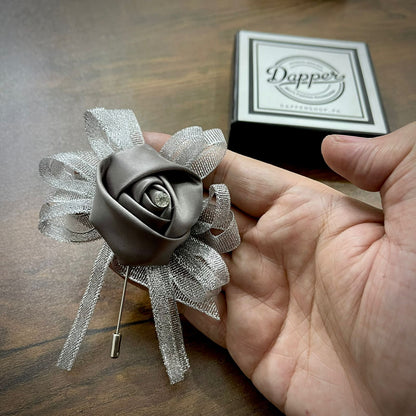 Grey Flower Wedding Corsage Lapel Pin For Men