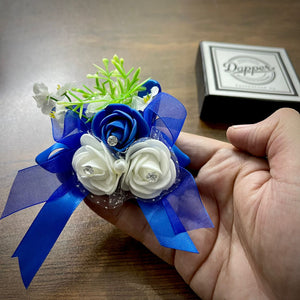 Blue and White Wedding Corsage For Men