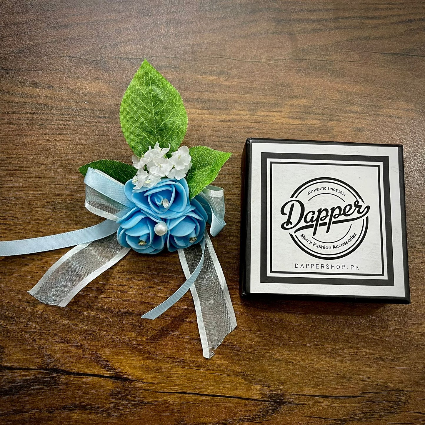 Sky Blue Flower Leaf Wedding Corsage For Men