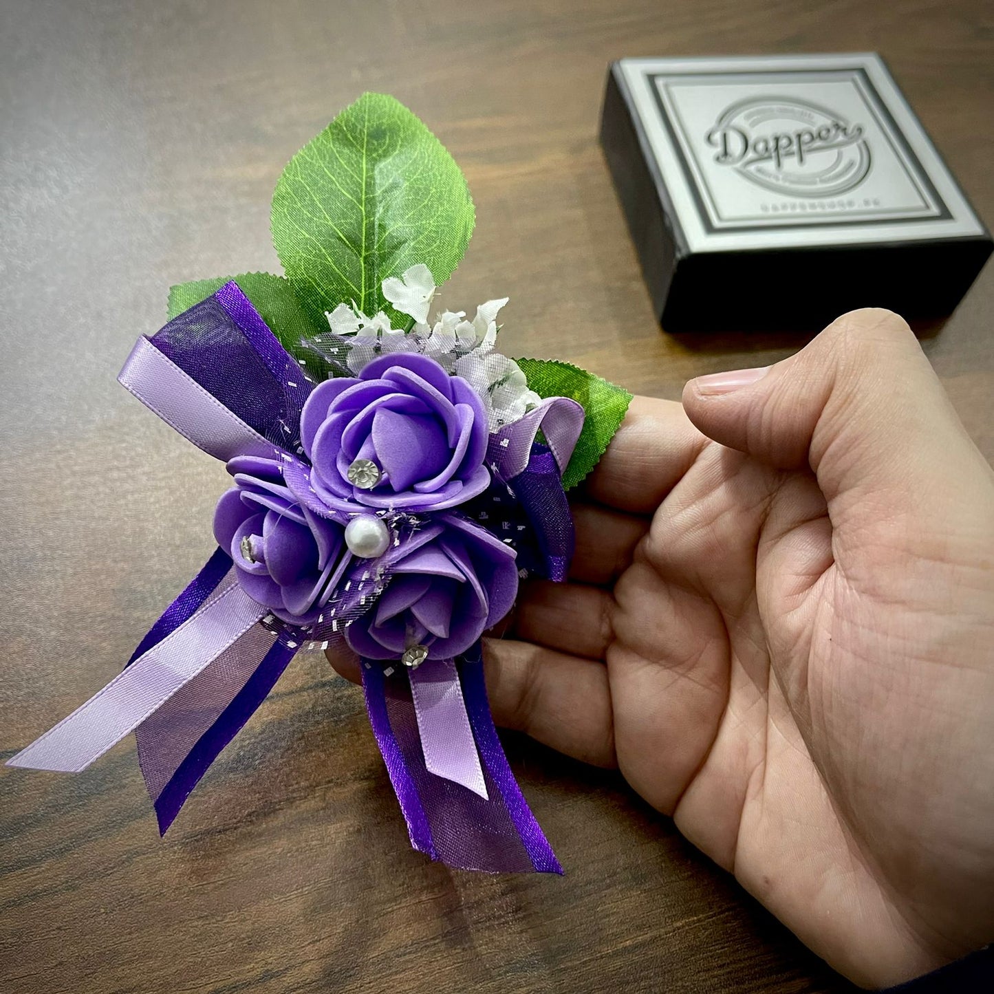 Purple Flower Leaf Wedding Corsage For Men