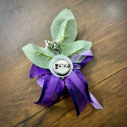 Purple Flower Leaf Wedding Corsage For Men