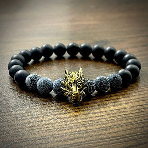 Gold Fox Head Beads Bracelet For Men