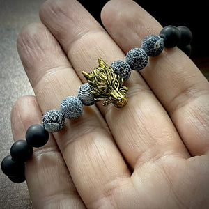 Gold Fox Head Beads Bracelet For Men