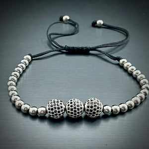 Silver Cubical Zircon Paved Triple Beads Bracelet