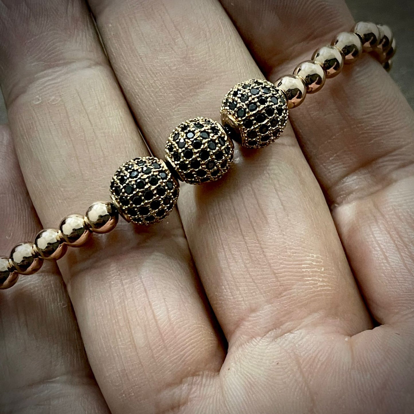 Rose Gold Cubical Zircon Paved Triple Beads Bracelet
