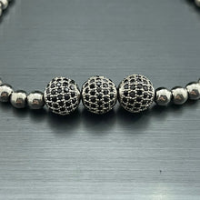 Load image into Gallery viewer, Silver Cubical Zircon Paved Triple Beads Bracelet
