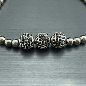 Silver Cubical Zircon Paved Triple Beads Bracelet