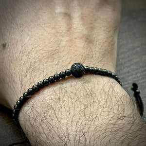 Black Cubical Zircon Paved Single Beads Bracelet