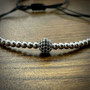 Silver Cubical Zircon Paved Single Beads Bracelet