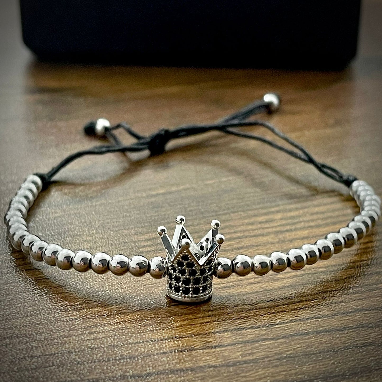 Silver Cubical Zircon Paved Crown Beads Bracelet