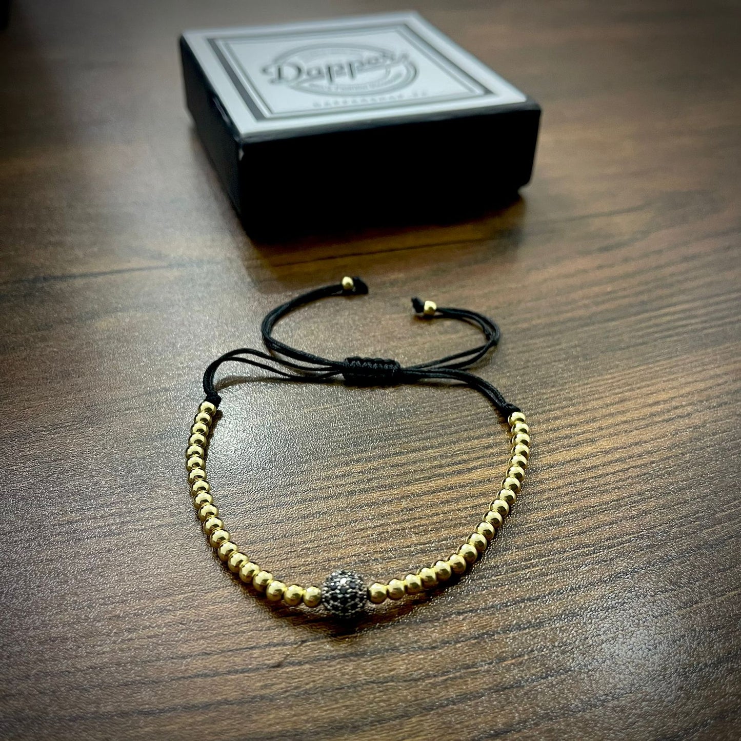 Golden Cubical Zircon Paved Single Beads Bracelet