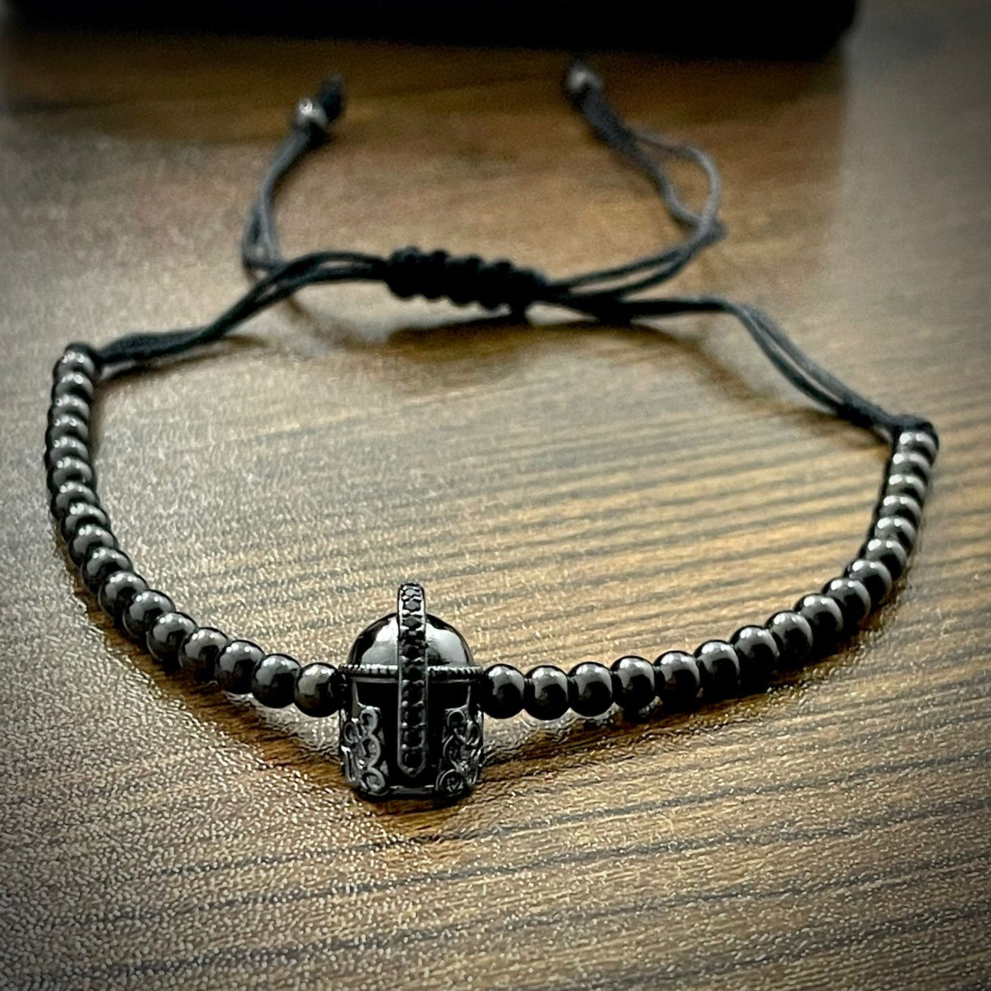 Black Spartan Helmet Beads Bracelet