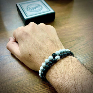 Black & White Agate Energy Stone Beads Distance Bracelet Set Couple Bracelet