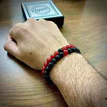 Load image into Gallery viewer, Black &amp; Wine Red Agate Energy Stone Beads Distance Bracelet Set Couple Bracelet