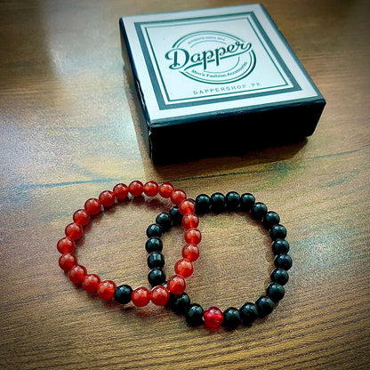 Black & Wine Red Agate Energy Stone Beads Distance Bracelet Set Couple Bracelet