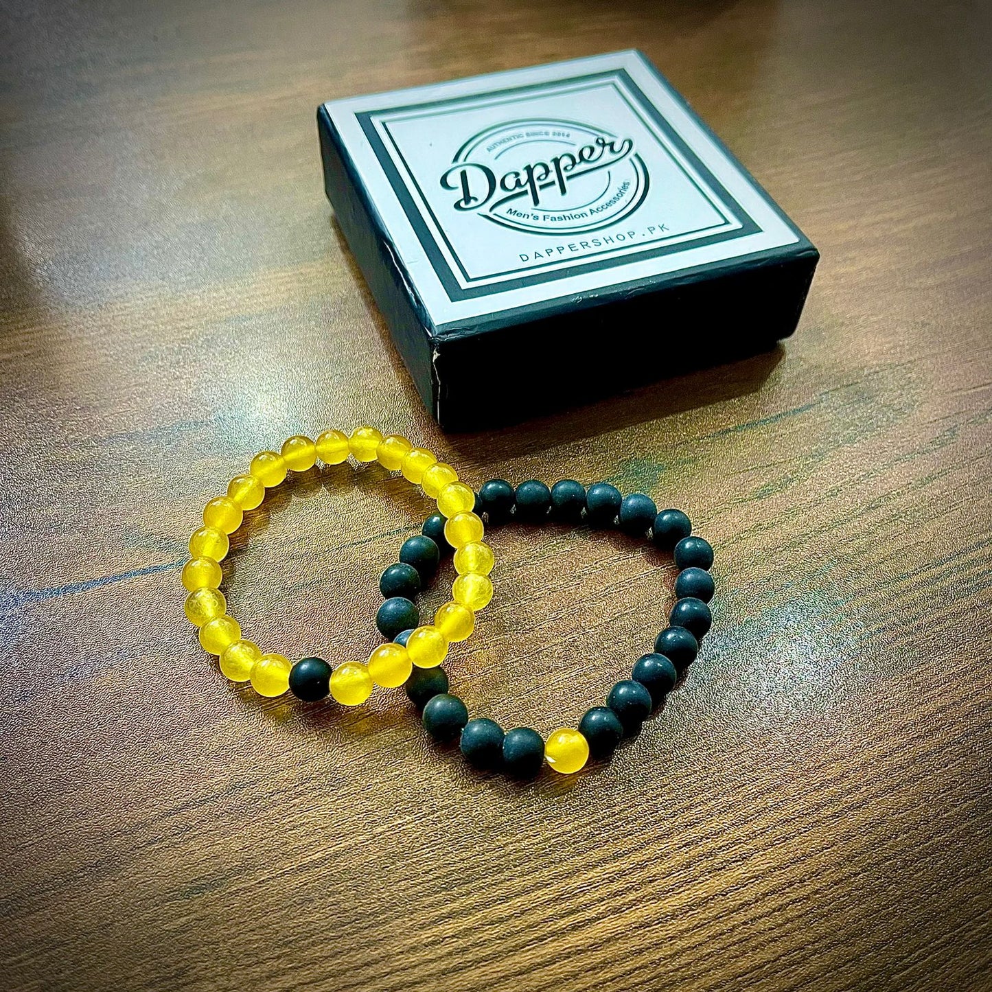 Matt Black & Yellow Agate Energy Stone Beads Distance Bracelet Set Couple Bracelet