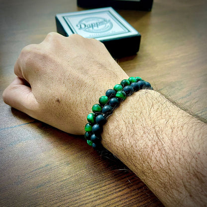 Matt Black & Green Agate Energy Stone Beads Distance Bracelet Set Couple Bracelet