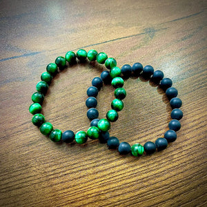 Matt Black & Green Agate Energy Stone Beads Distance Bracelet Set Couple Bracelet