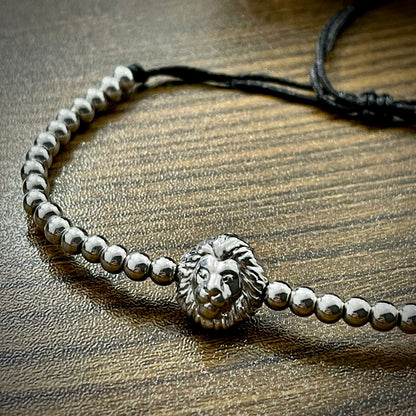 Silver Lion Head Beads Bracelet