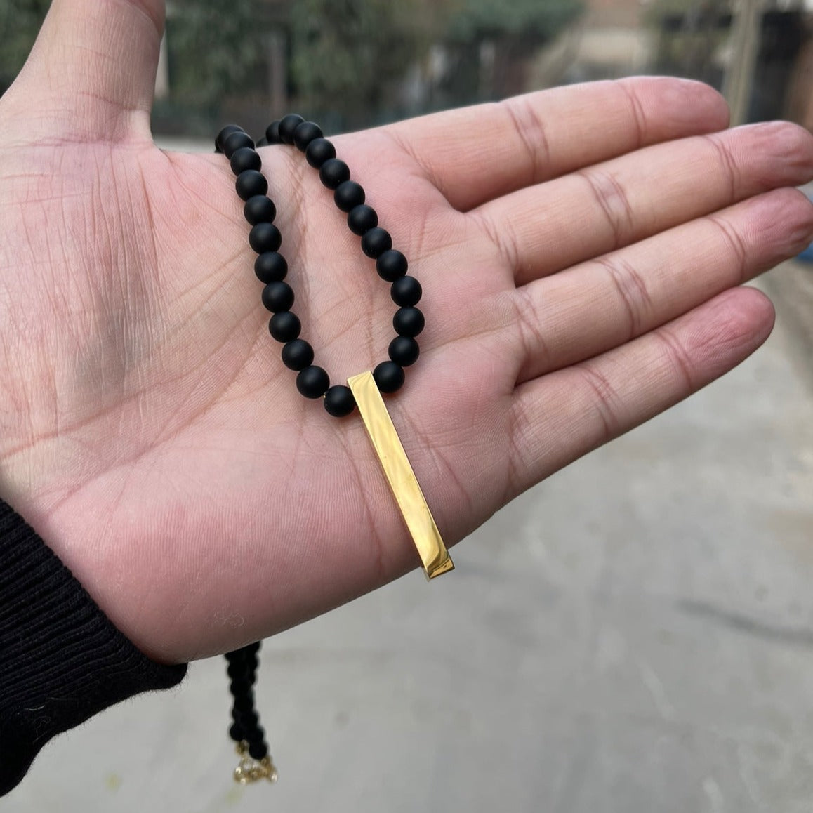 golden bar beads pendant necklace for men