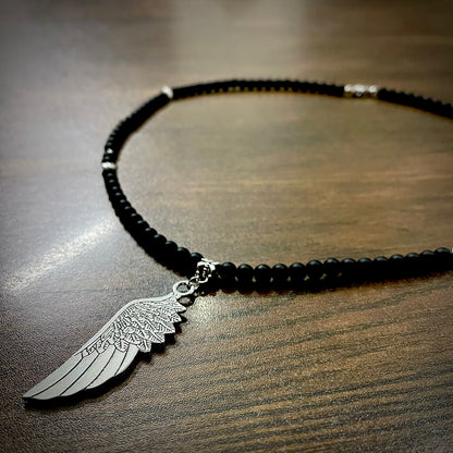 Silver feather pearl beads pendant necklace for men online in pakistan