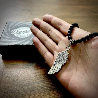 Silver feather beads pendant necklace for men online in pakistan