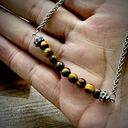 Classic Round Tube Tiger Eye Beads Pendant Necklace For Men