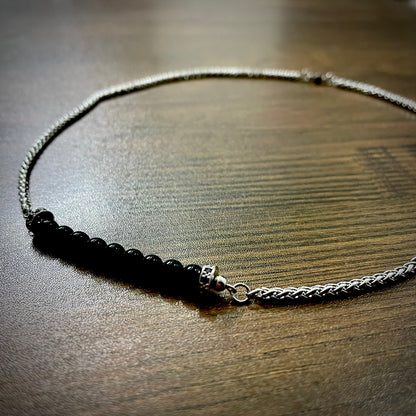 Classic Round Tube Onyx Black Beads Pendant Necklace For Men