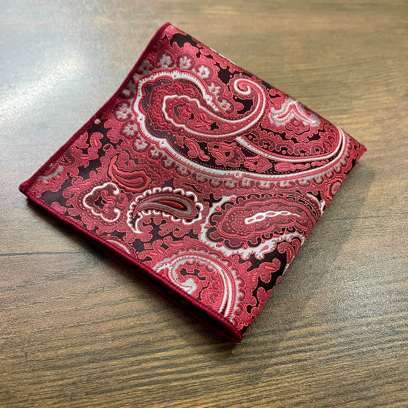 red and black floral paisley pocket square for men in pakistan