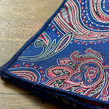 Load image into Gallery viewer, Red and Blue paisley floral pocket square for men online in pakistan