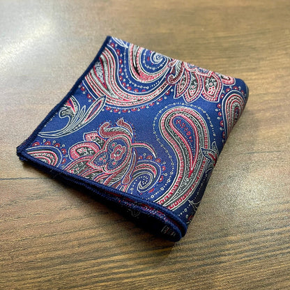 Red and Blue paisley floral pocket square for men online in pakistan