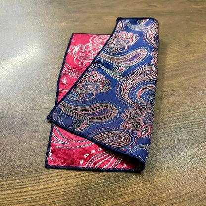 Red and Blue paisley floral pocket square for men online in pakistan