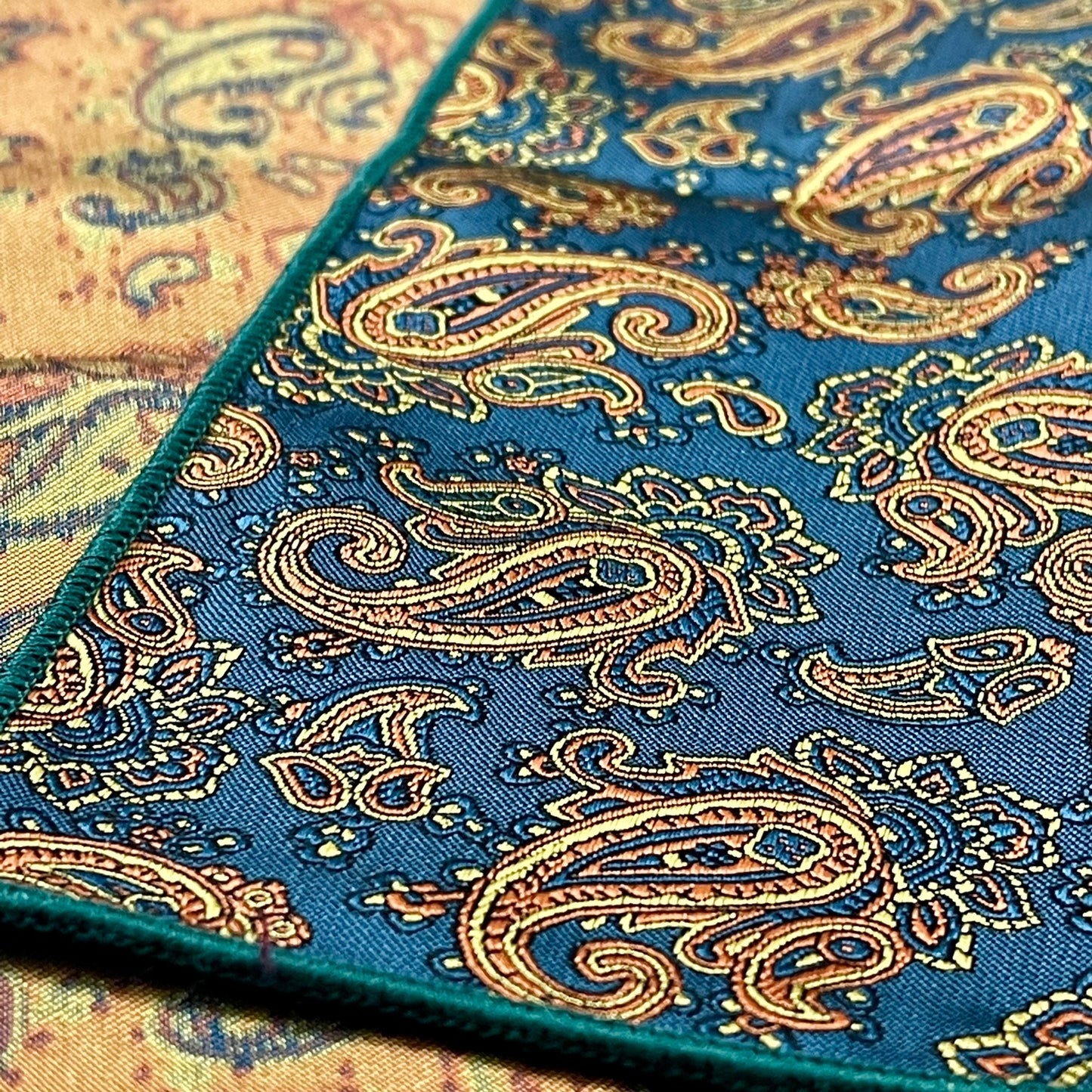 green and golden floral paisley pocket square for men in pakistan