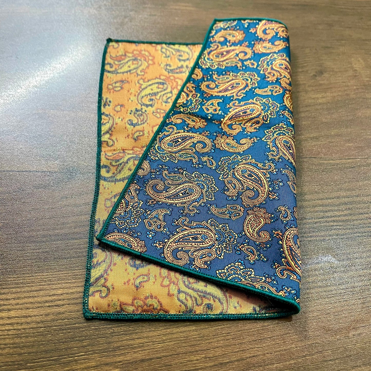 green and golden floral paisley pocket square for men in pakistan
