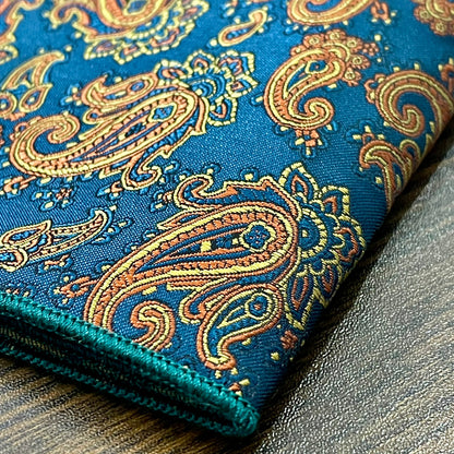 green and golden floral paisley pocket square for men in pakistan