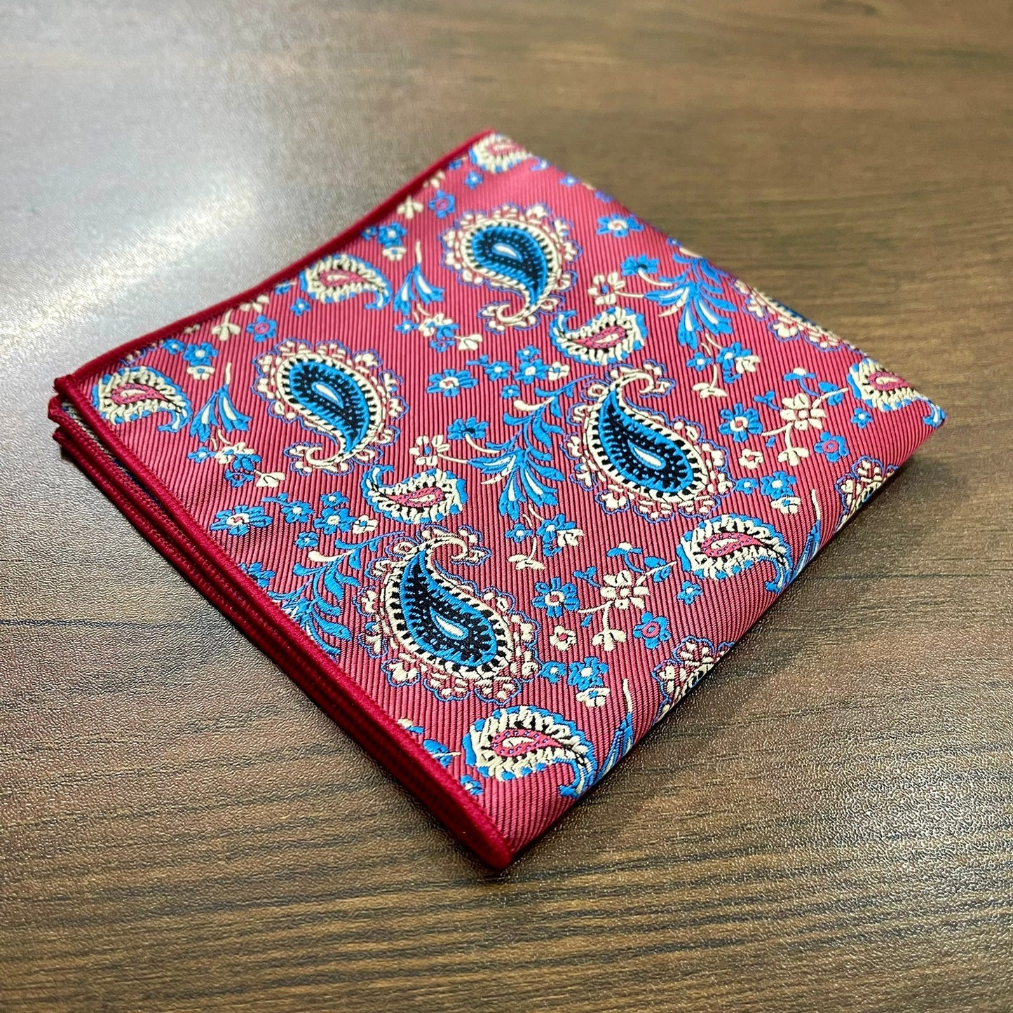 red and blue floral paisley pocket square for men in pakistan