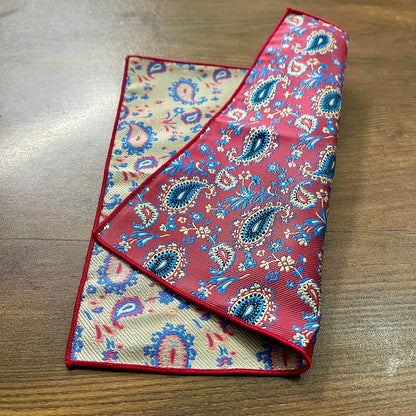 red and blue floral paisley pocket square for men in pakistan