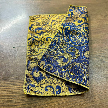 blue and golden paisley floral pocket square for men online in pakistan