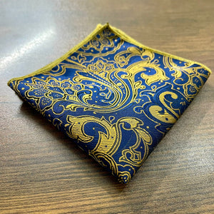 blue and golden paisley floral pocket square for men online in pakistan