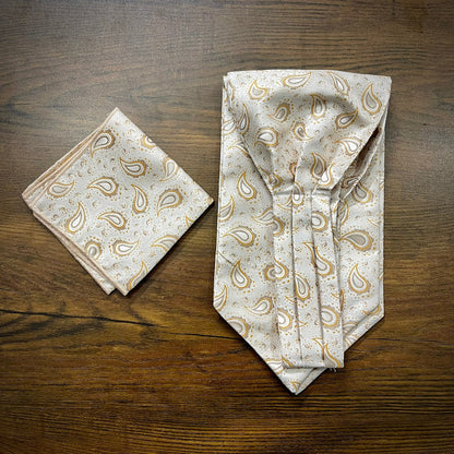 Ivory off white floral paisley ascot cravat tie neck scarf for men in pakistan