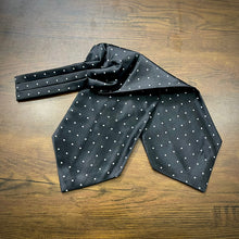 Load image into Gallery viewer, Black Polka Dots ascot cravat tie silk neck scarf for men in pakistan