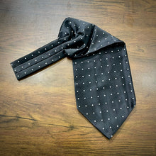 Load image into Gallery viewer, Black Polka Dots ascot cravat tie silk neck scarf for men in pakistan