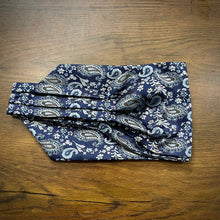 Load image into Gallery viewer, Blue Floral paisley ascot cravat tie silk neck scarf for men in pakistan
