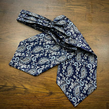 Load image into Gallery viewer, Blue Floral paisley ascot cravat tie silk neck scarf for men in pakistan