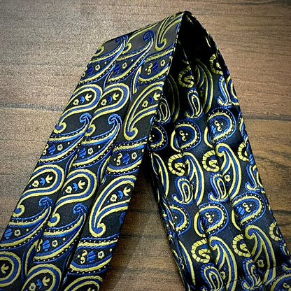 Blue and Golden Floral paisley ascot cravat tie neck scarf for men in pakistan