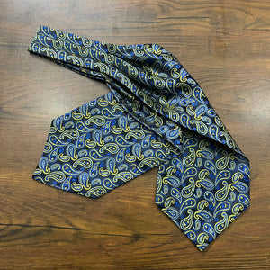 Blue and Golden Floral paisley ascot cravat tie neck scarf for men in pakistan