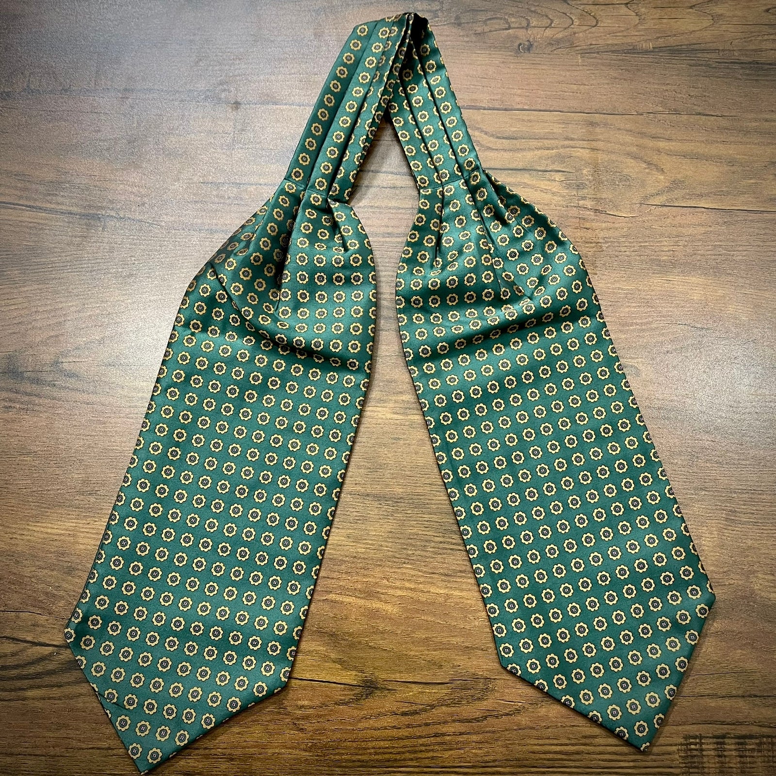Green and golden paisley ascot cravat tie neck scarf for men in pakistan