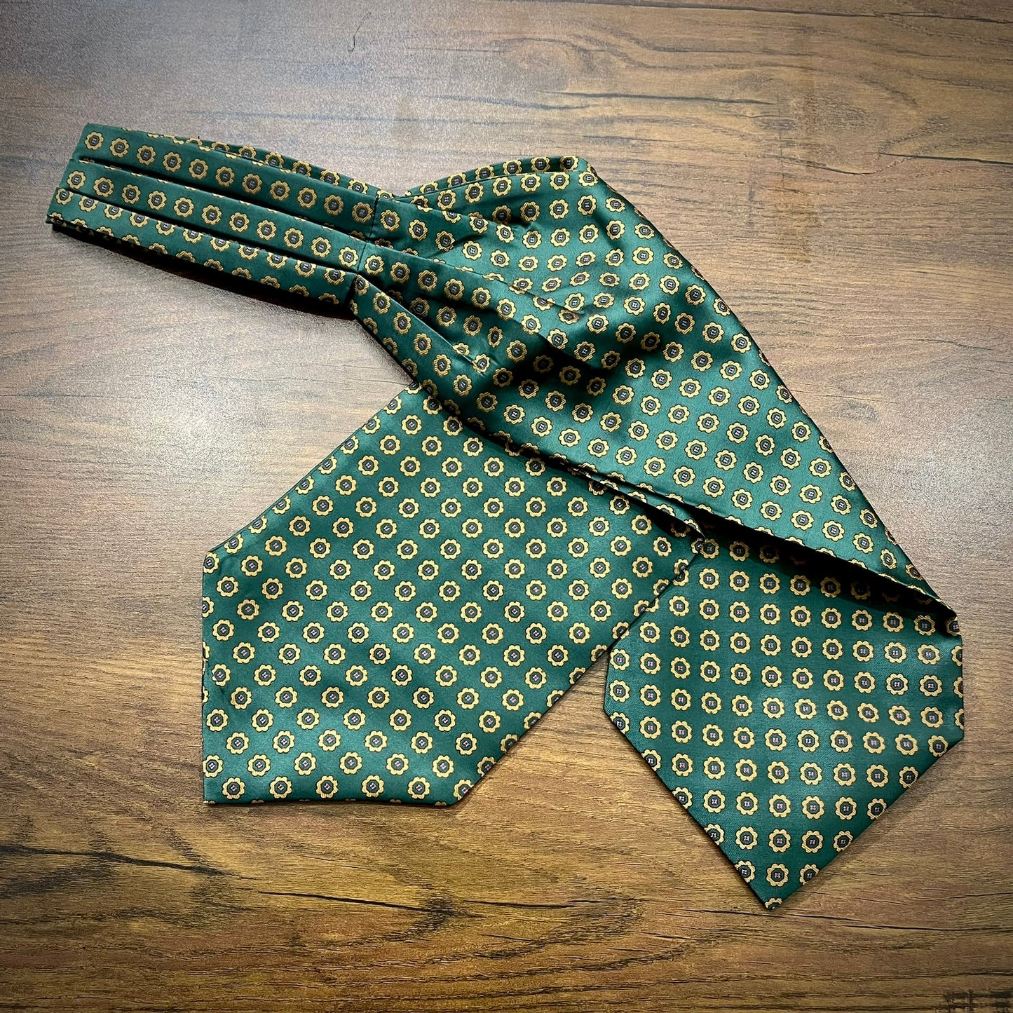 Green and golden paisley ascot cravat tie neck scarf for men in pakistan
